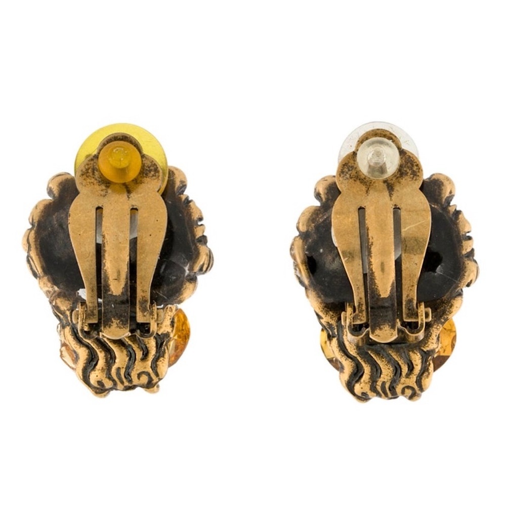Gucci Gold Lion Head Earring with Large Stunning Yellow Crystal (Clip On) Italia - Picture 2 of 3